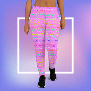 Kawaii Rainbow Heart Women's Joggers, cute gym outfit, fairy kei, pastel streetwear, harajuku style, valentines aesthetic, dreamy vibes