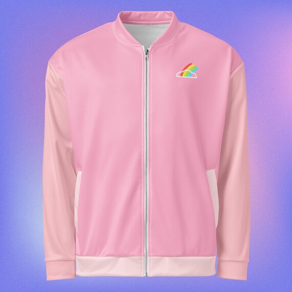 Pink Pastel Color Block Unisex Bomber Jacket, Kawaii Jfashion