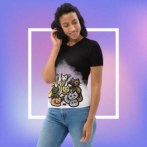 Kawaii kitty clowder Women's T-Shirt, cute cat themed top, character tee, cartoon kitten outfit, harajuku jfashion, magical kitties,