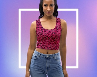 Pink Zebra Crop Top, rave outfit, festival style, animal print pattern, pink punk, alternative vibe, edgy design, bold aesthetic, jfashion
