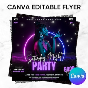 Saturday Night Party Flyer, Club Flyer Template, Event Flyer, DIY Flyer Design, Editable Canva Template, Club Flyer, Premade Instagram Post