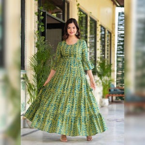 Cute Anarkali Flared Kurta Kurti Dress for Indian Women Green Ayon Embroidered Anarkali Beautiful Dress Pakistani Women Dress Daily Wear