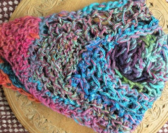 SALE Wide headband, dread head wrap, blue stretch purple blue pink, crochet wool cotton silk, bohemian boho hippie Life's an Expedition i704
