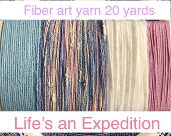 Yarn samples, new baby shower gender reveal party knitting scrapbooking, pink blue white cotton fiber art bundle i986B Life's an Expedition