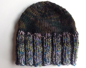 Men's beanie, lambs wool winter hat, warm watch cap S M L XL, olive dark green camo camouflage gray blue handspun wool toque crochet i322