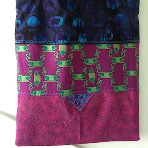 Tote bag, snap closure African design, large handbag, cotton tribal Bohemian Bag purple blue green turquoise gold fiber art Kwanzaa i667