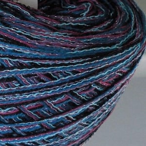 Yarn fiber art worsted dk Life's an Expedition yarn, 100 yards Andromeda blue teal purple magenta black, wool blend, glittering metallic