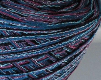 Yarn fiber art worsted dk Life's an Expedition yarn, 100 yards Andromeda blue teal purple magenta black, wool blend, glittering metallic