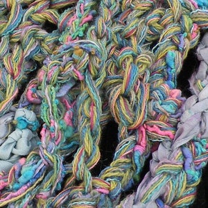 Crochet scarf, women's fashion knit, bohemian fiber art silk wool cotton blue pink purple Lhasa i801 Life's an Expedition LifesanExpedition image 2