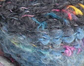 Yarn bulky mohair wool dark blue navy boucle fluffy soft, Louisa Harding Liberty boucle 83 yards, knitting crochet Life's an Expedition