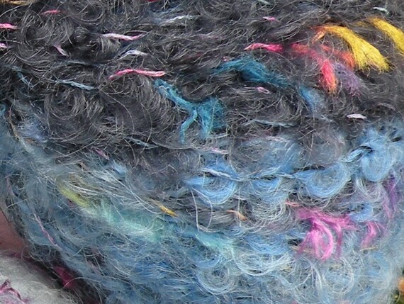 Yarn bulky mohair wool dark blue navy boucle fluffy soft, Louisa Harding Liberty boucle 83 yards, knitting crochet Life's an Expedition