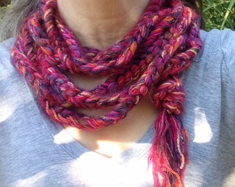 SALE Crochet scarf, women's scarf, long pink red purple plum chunky knit scarf i867 Valentine's Day, Life's an Expedition winter spring fall