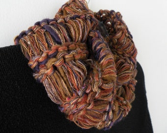 Cowl scarf, men’s women’s hand knit neckwarmer in SOFT merino wool, brown purple, crochet winter scarf, lifesanexpediton i907