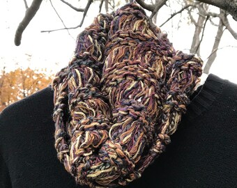 Men's cowl scarf neckwarmer, hand knit winter brown gray tan rust plum green crochet, unisex Life's an Expedition LifesanExpedition i348