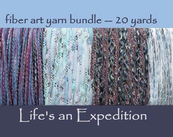 Cotton yarn samples, scrapbooking fiber art yarn bundle variety pack card, light blue 5 yds x 4 yarns specialty novelty assortment i262