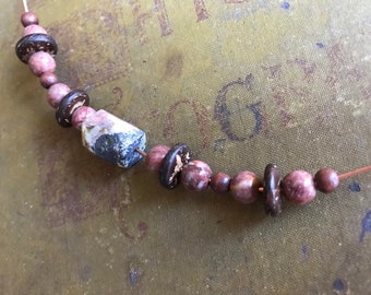 17 Beads: turquoise faceted focal bead, gemstone semi precious rounds, vintage wood disks, tribal bead lot destash i4d Life's an Expedition