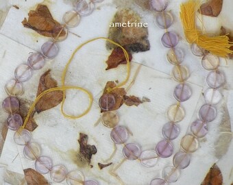 46 beads, ametrine amethyst citrine coins, 15" strand quartz gemstone 7-8mm flat disk purple semiprecious gemstone i11 LifesAnExpedition