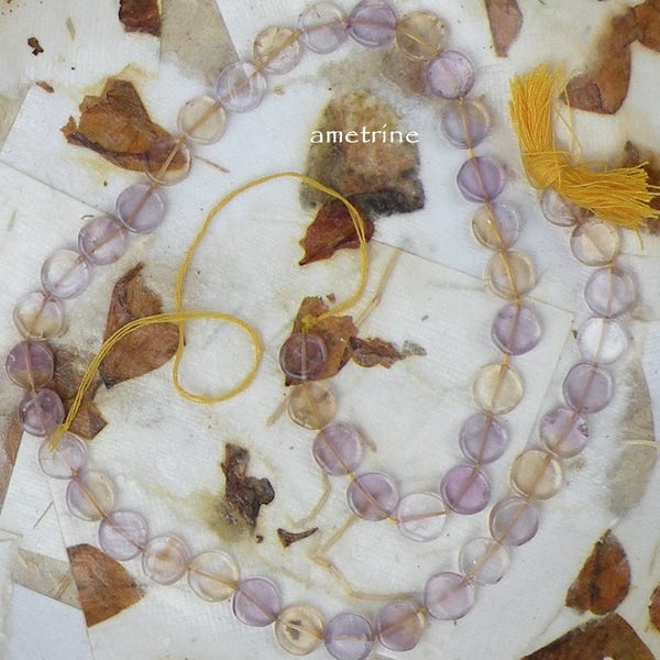 46 beads, ametrine amethyst citrine coins, 15" strand quartz gemstone 7-8mm flat disk purple semiprecious gemstone i11 LifesAnExpedition