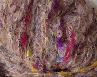 Yarn bulky mohair wool beige yellow pink purple boucle, Louisa Harding Liberty 83 yards knitting yarn Life's an Expedition LifesAnExpedition