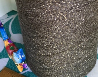 YARN lot destash, metallic blend 1lb. taupe beige silver yarn cone, spinning weaving knitting crochet fiber art, Life's an Expedition i715