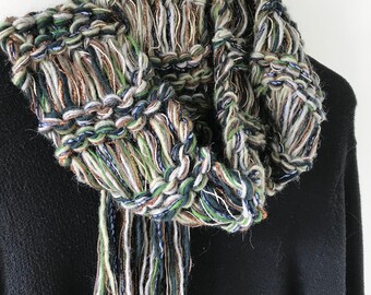 Men's scarf, hand knit wool, warm winter chunky soft wool blend, green brown gray blue, crochet i557 Life's an Expedition LifesAnExpedition