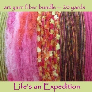 Scrapbooking yarn samples, pink gold fiber art yarn bundle card 20 yards, cardmaking variety pack assorted assortment i314
