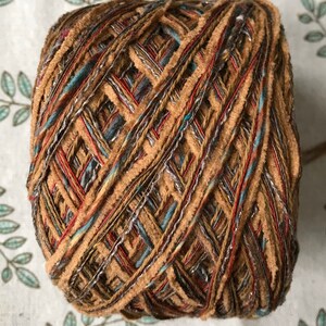 Yarn worsted dk brown cotton 100 yards Caramel Glaze yarn, Life&#39;s an Expedition, brown red turquoise shiny knitting LifesAnExpedition yarn