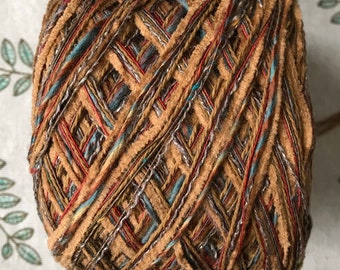 Yarn worsted dk brown cotton 100 yards Caramel Glaze yarn, Life's an Expedition, brown red turquoise shiny knitting LifesAnExpedition yarn