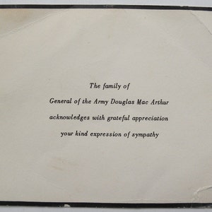 General Douglas MacArthur funeral antique vintage Thank you card, 1964 WW2 military Asian Japanese Japan Korea Korean War history militaria