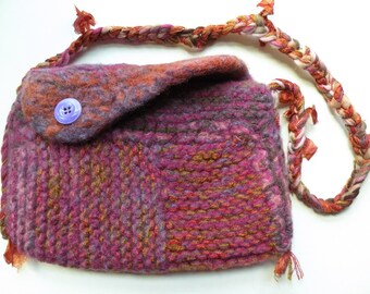 Felt handbag purse shoulder bag, felted wool Bohemian bag purple brown gold pink rustic hippie boho autumn Life's an Expedition i892