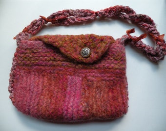 Shoulder bag, felt purse handbag, felted wool, pink gold terracotta Bohemian bag, medium bag, Life's an Expedition i899 LifesAnExpedition