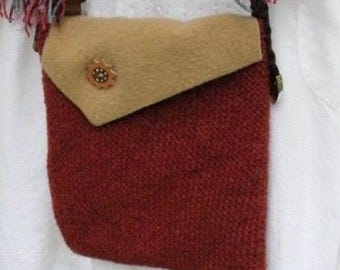Sunflower handbag, felt wool purse, handwoven brown leather strap rustic iPad sleeve, felted Bohemian Bag western i808 Life's an Expedition