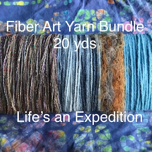 Fiber art yarn bundle 20 yards, gray silver sky blue, diy kids crafts supplies scrapbooking i326 LIfe&#39;s an Expedition