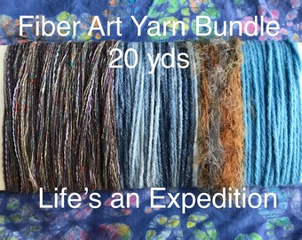 Fiber art yarn bundle 20 yards, gray silver sky blue, diy kids crafts supplies scrapbooking i326 LIfe's an Expedition