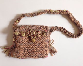 Shoulder bag, Knights Templar button, purse handbag, handspun iPhone mohair alpaca wool, ooak Bohemian Bag, Life's an Expedition sale i626