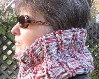 Scarf hood, women's SOFT wool cowl neckwarmer, handknit blue pink winter, stretch wide headband gaitor hood hat i805 Life's an Expedition