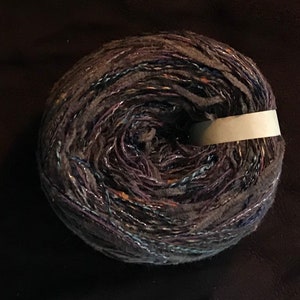 Yarn: brown worsted cotton blend El Dorado, chocolate chenille plum blue green art yarn 100 yards by Life's an Expedition, LifesAnExpedition image 4