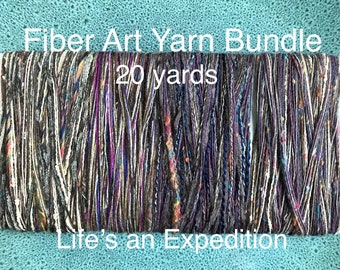 Yarn bundle 4 x 5 yards, fiber art yarn, rustic woods brown tan beige red purple, children's kid's crafts yarn samples, brown doll hair i555