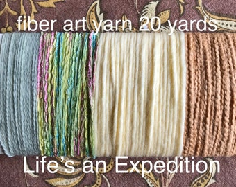 Novelty yarn bundle 20 yards, fiber art cotton variety pack spring yarn samples in pale green light yellow apricot i610c LifesAnExpedition
