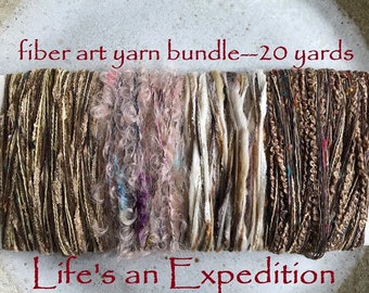 SALE Yarn samples, yarn bundle, yarn card, fiber art yarn variety pack, 20 yards, beige offwhite tan brown knitting yarn i270