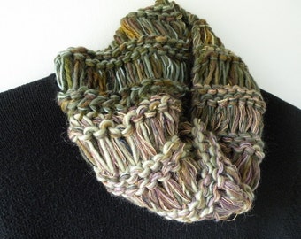 Neckwarmer, men's scarf, soft merino wool cowl, hand knit brown green tan, crochet winter, women's scarf, LifesAnExpedition scarf i299