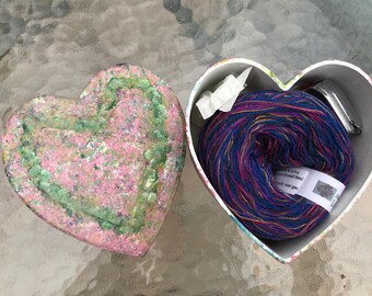 KNITTER gift box, heart shaped box, wool yarn tapestry needles tape measure Mother's Day, cottagecore Adventures in Yarn gift box