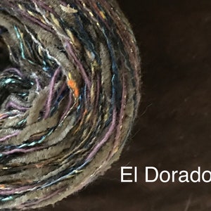 Yarn: brown worsted cotton blend El Dorado, chocolate chenille plum blue green art yarn 100 yards by Life's an Expedition, LifesAnExpedition image 1