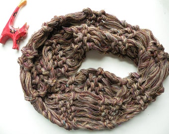 Knit scarf, men women, hand knit cowl infinity, Life's an Expediton brown tan beige purple gray scarf, cotton scarf, crochet scarf i856