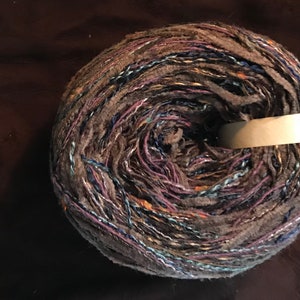 Yarn: brown worsted cotton blend El Dorado, chocolate chenille plum blue green art yarn 100 yards by Life's an Expedition, LifesAnExpedition image 3