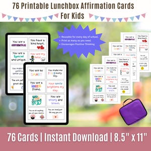 76 Cartões de Afirmação para Lancheira para Imprimir para Crianças – Inspire, Fortaleça, Aumente a Confiança – Perfeito para Pais, Professores, Cuidadores e Educadores