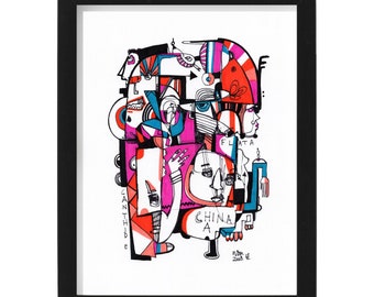 Flat A / Chin A - Original mixed media Illustration on Paper - 8" x 10" - Framed