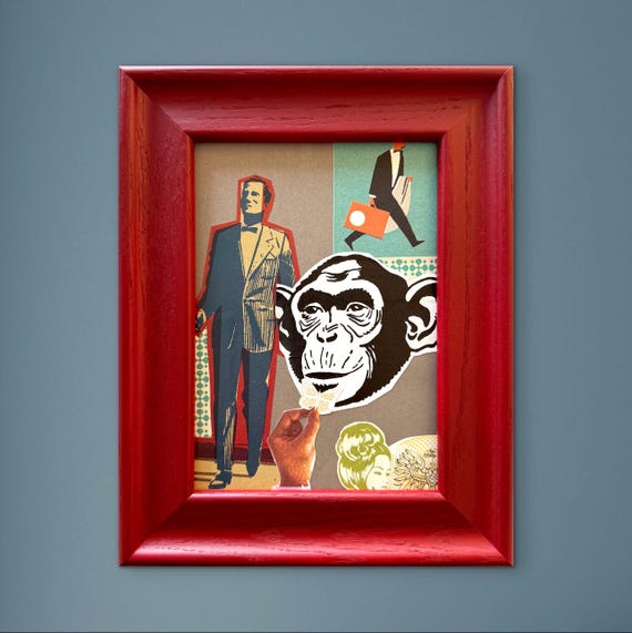 Monkey Business - Original 5" x 7" Collage framed