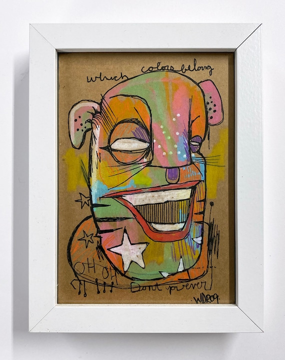Big Star Cat - Original Illustration on cardboard - Framed