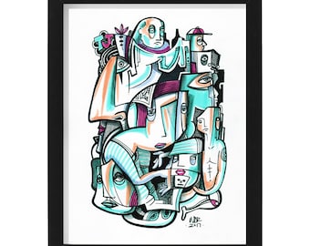 TJ - Ilustración original de técnica mixta en Bristol - 8 x 10 pulg.